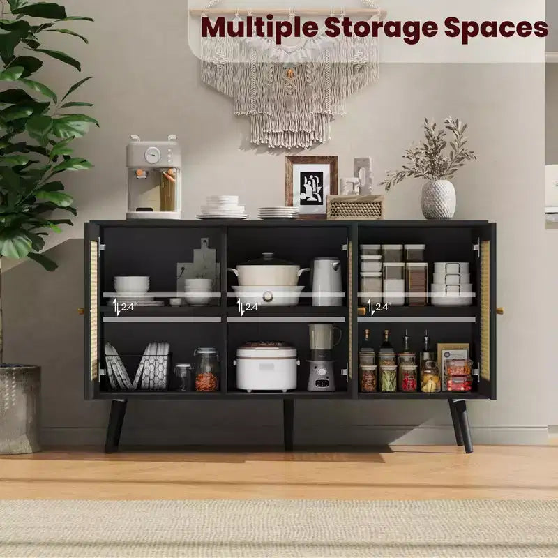 Buffet en rotin de 120 cm avec rangement, buffet moderne avec étagères réglables, desserte de bar à café pour cuisine, salon, entrée