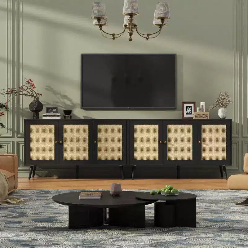 Buffet en rotin de 120 cm avec rangement, buffet moderne avec étagères réglables, desserte de bar à café pour cuisine, salon, entrée