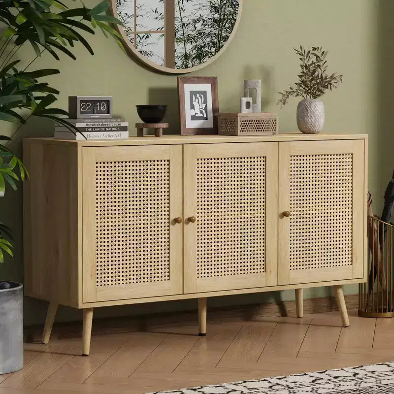 Buffet en rotin de 120 cm avec rangement, buffet moderne avec étagères réglables, desserte de bar à café pour cuisine, salon, entrée