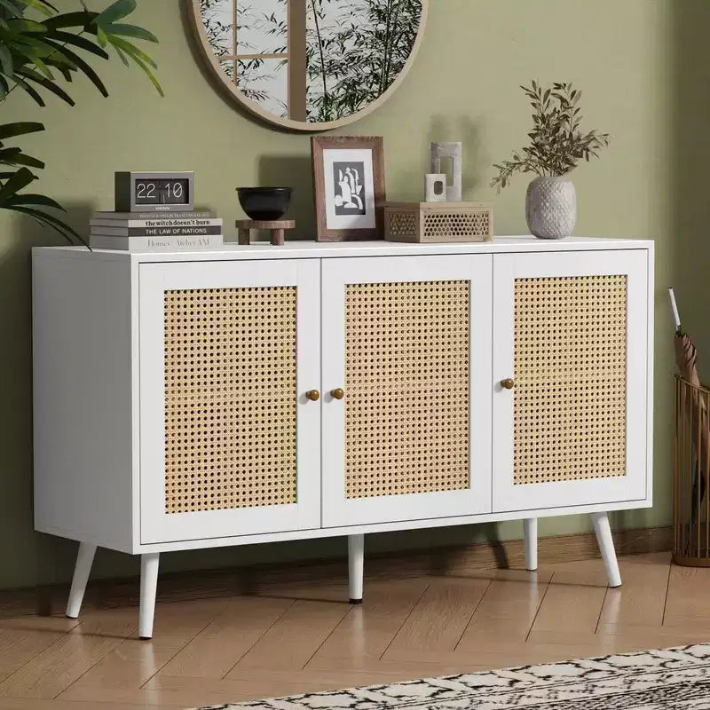 Buffet en rotin de 120 cm avec rangement, buffet moderne avec étagères réglables, desserte de bar à café pour cuisine, salon, entrée