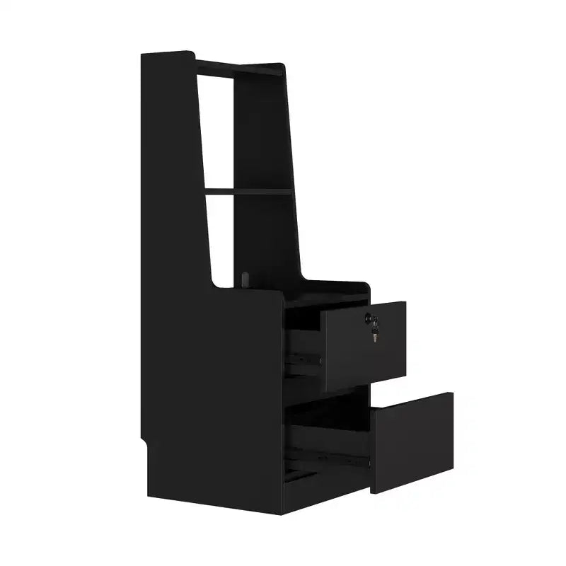 Table de chevet moderne avec station de charge, lampe LED/veilleuse, porte et casier verrouillable (noir)