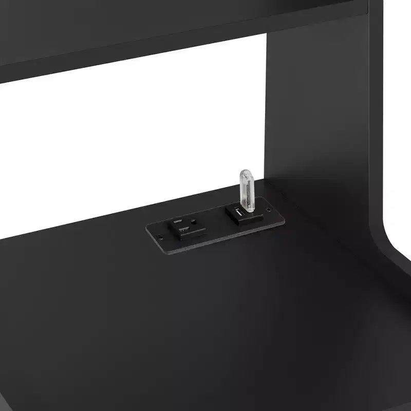 Table de chevet moderne avec station de charge, lampe LED/veilleuse, porte et casier verrouillable (noir)