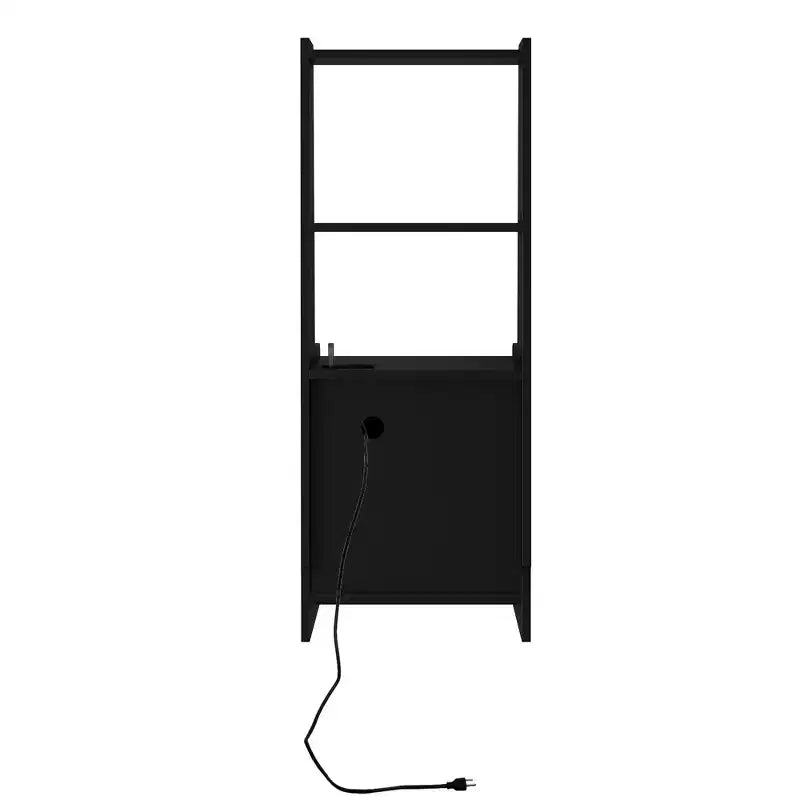 Table de chevet moderne avec station de charge, lampe LED/veilleuse, porte et casier verrouillable (noir)