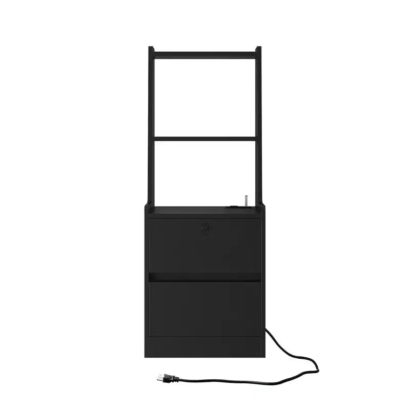 Table de chevet moderne avec station de charge, lampe LED/veilleuse, porte et casier verrouillable (noir)