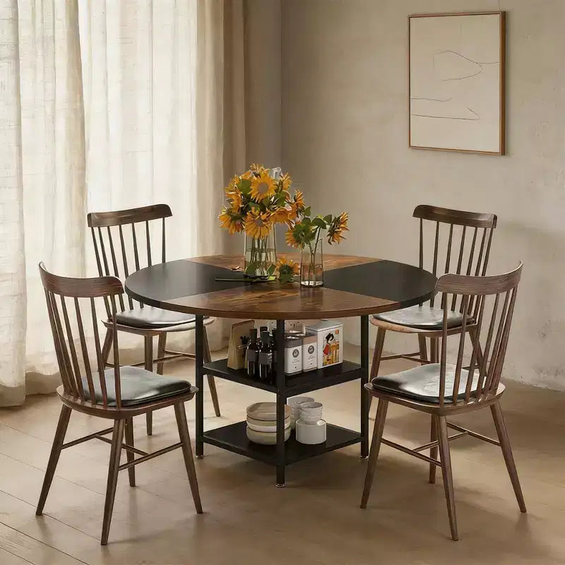 GDFStudio Hawthorne 47-Inch Round Dining Table with Built-In Storage Shelf