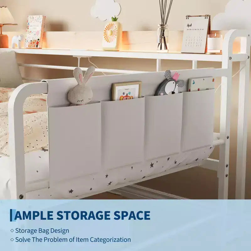 Lit de repos jumeau avec lit gigogne, tête de lit de rangement + station de charge et sacs de rangement supplémentaires, canapé-lit robuste pour salon et chambre d'amis