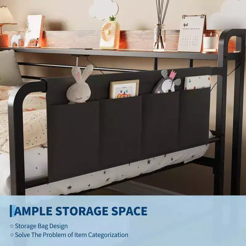 Lit de repos jumeau avec lit gigogne, tête de lit de rangement + station de charge et sacs de rangement supplémentaires, canapé-lit robuste pour salon et chambre d'amis