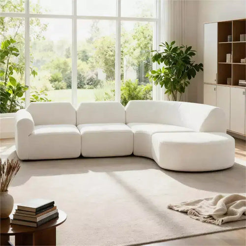111 Canapé d'angle moderne en forme de L avec pouf, canapé rembourré à assise profonde, canapé 3 places pour salon et salle de séjour