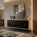 74 Modern Black TV Stand for Entertainment Center, Large Media Console with 4 Cable Management Ports, Metal Base for Living Room - Morden Fort