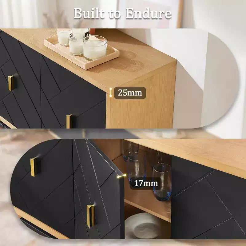 Meuble TV noir moderne de 74 po pour centre de divertissement, grande console média avec 4 passe-câbles, base en métal pour salon