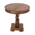 The Urban Port 30" Handcrafted Round Mango Wood Dinette Artisanal Twisted Pedestal Base Dining Table Walnut Brown