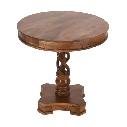 The Urban Port 30" Handcrafted Round Mango Wood Dinette Artisanal Twisted Pedestal Base Dining Table Walnut Brown