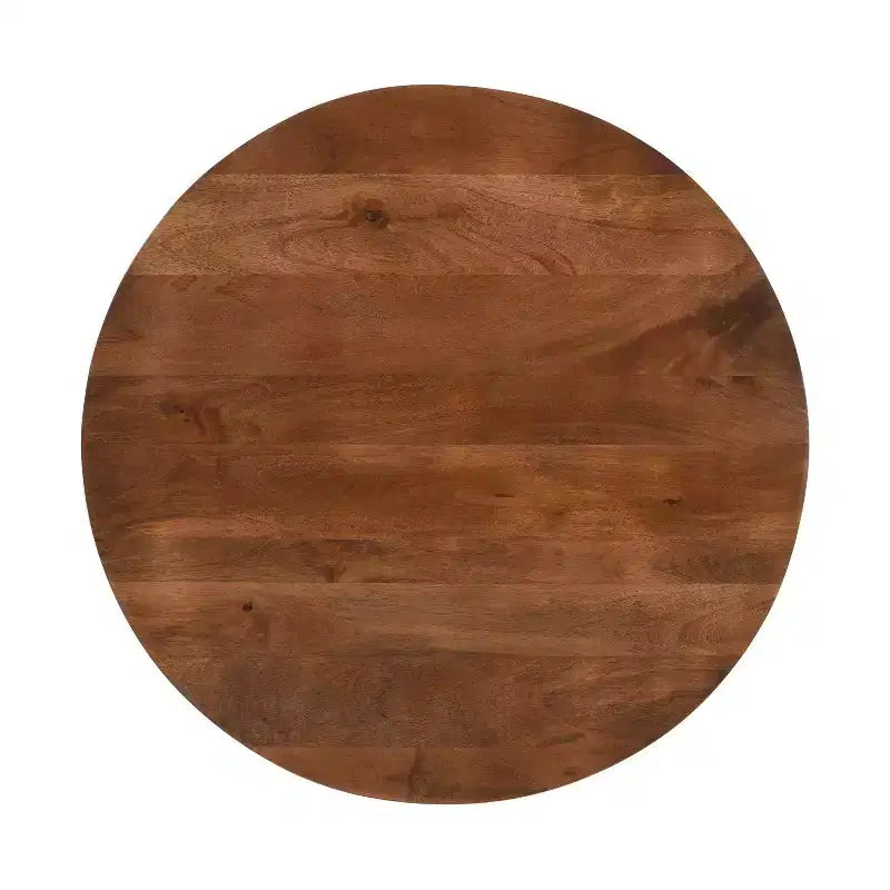 Table de salle à manger ronde 30" en bois de manguier fait main avec piédestal torsadé artisanal, marron noyer