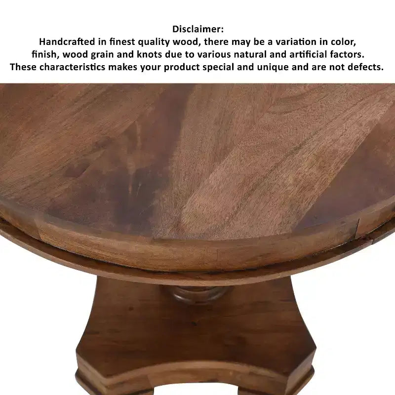 Table de salle à manger ronde 30" en bois de manguier fait main avec piédestal torsadé artisanal, marron noyer