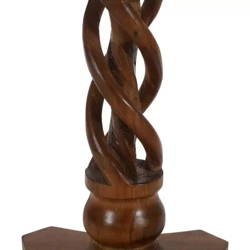 Table de salle à manger ronde 30" en bois de manguier fait main avec piédestal torsadé artisanal, marron noyer