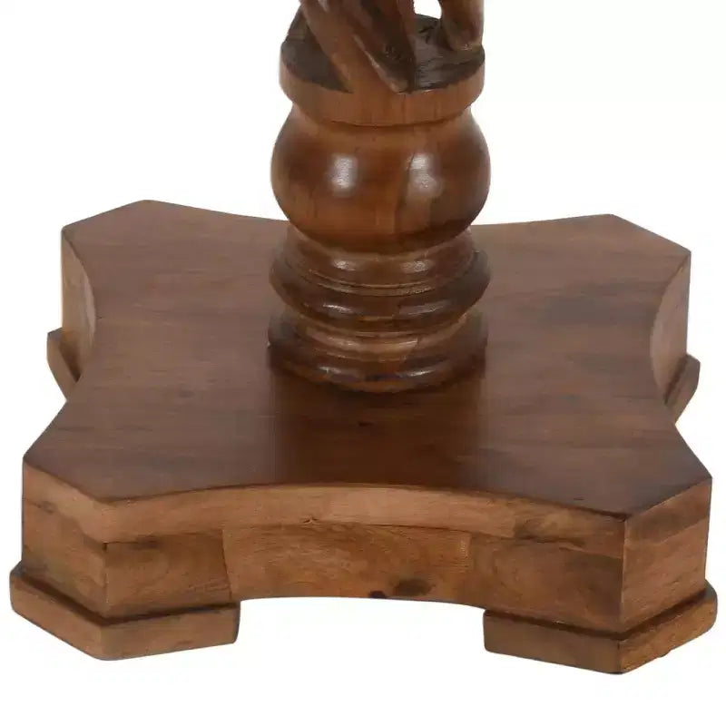 Table de salle à manger ronde 30" en bois de manguier fait main avec piédestal torsadé artisanal, marron noyer