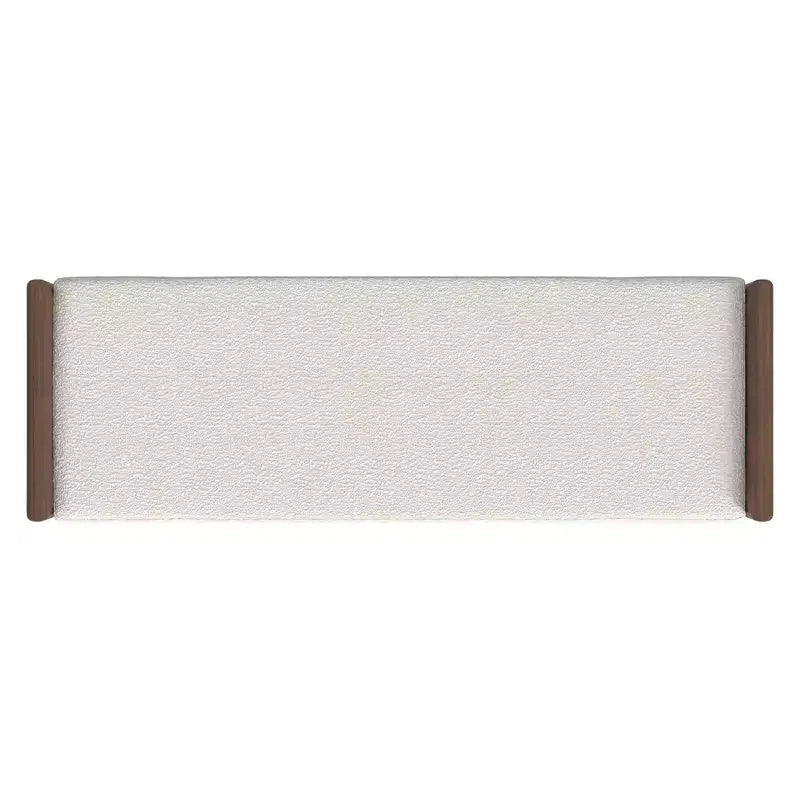 Banc rembourré en Boucle avec Base en Bois Crème : Finition Noyer Mi-ton, Forme Rectangulaire, Revêtement en Polyester