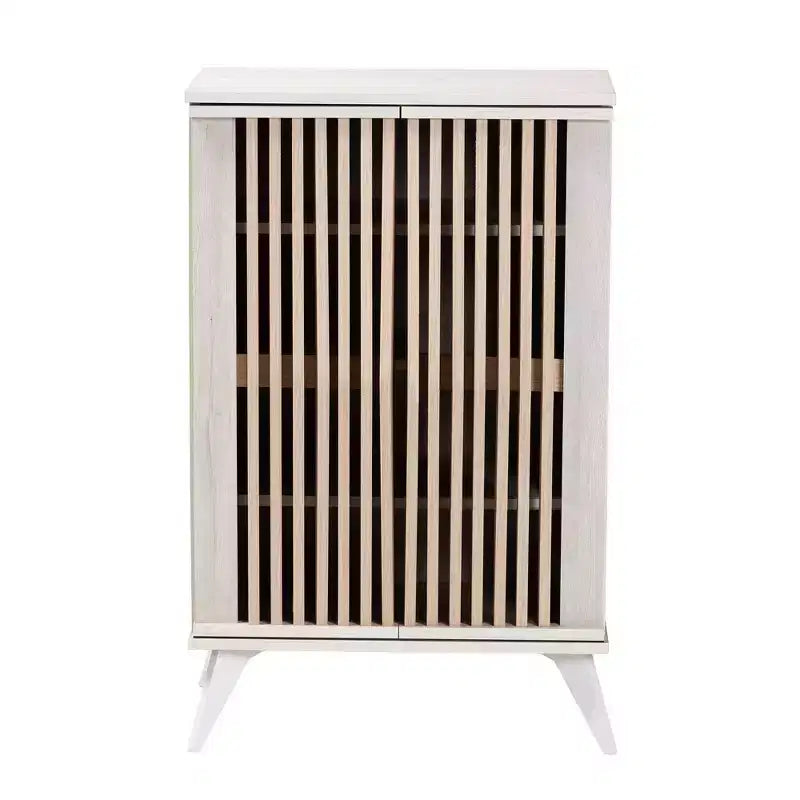 Baxton Studio Simona Wood 2 Door Storage Cabinet: Mid-Century Design, 4 Shelves, Angled Legs