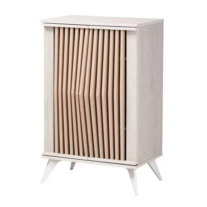 Armoire de rangement à 2 portes Simona Wood : Design Mid-Century, 4 étagères, Pieds inclinés