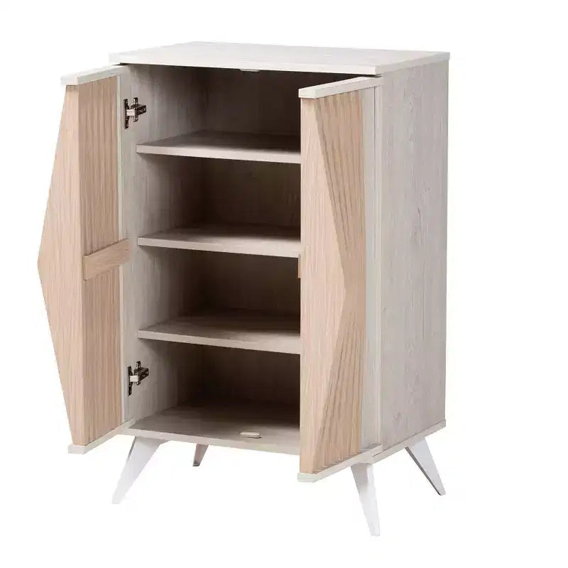 Armoire de rangement à 2 portes Simona Wood : Design Mid-Century, 4 étagères, Pieds inclinés