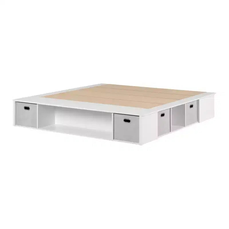 South Shore King Flexible Storage Platform Bed with Baskets Pure White