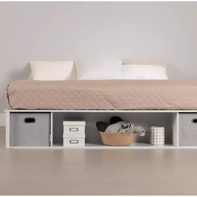 Lit plateforme King avec rangement flexible et paniers Blanc pur