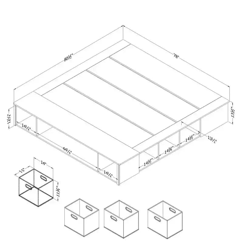Lit plateforme King avec rangement flexible et paniers Blanc pur