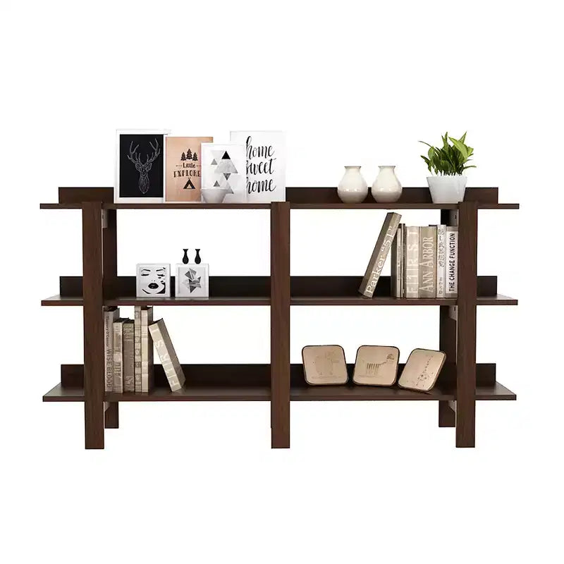 Table console à 3 niveaux de 59'' avec rangement, table d'entrée en bois pour canapé, Noyer Marron