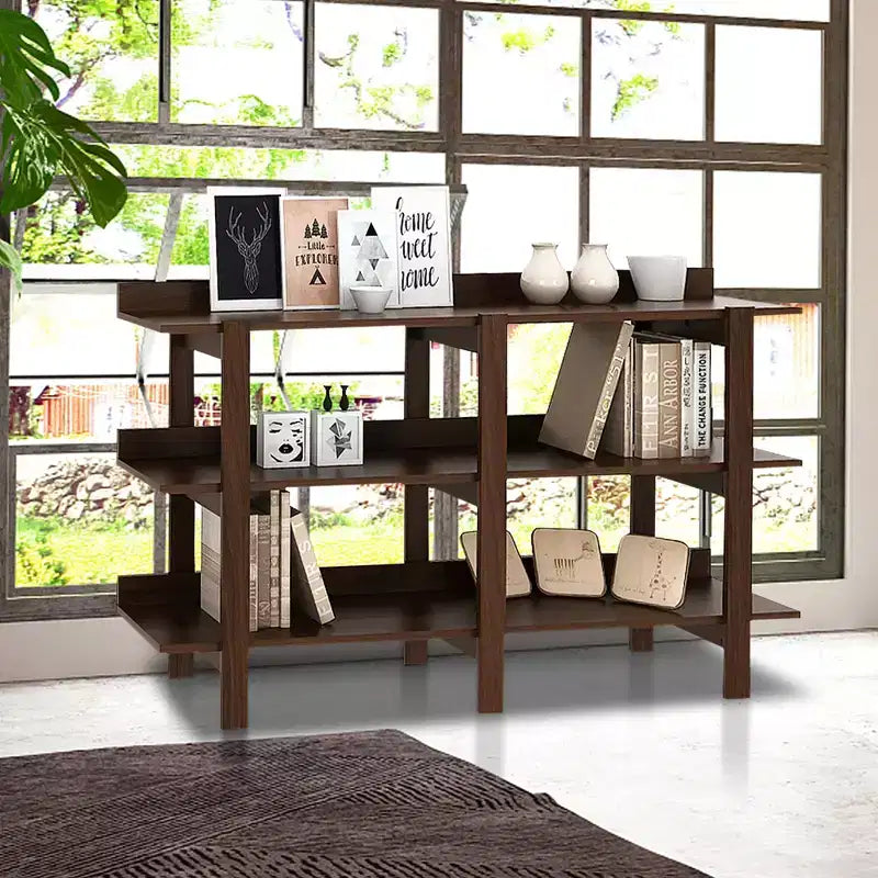 Table console à 3 niveaux de 59'' avec rangement, table d'entrée en bois pour canapé, Noyer Marron