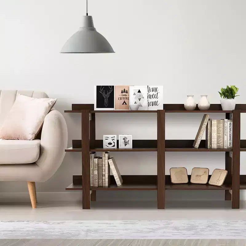 Table console à 3 niveaux de 59'' avec rangement, table d'entrée en bois pour canapé, Noyer Marron