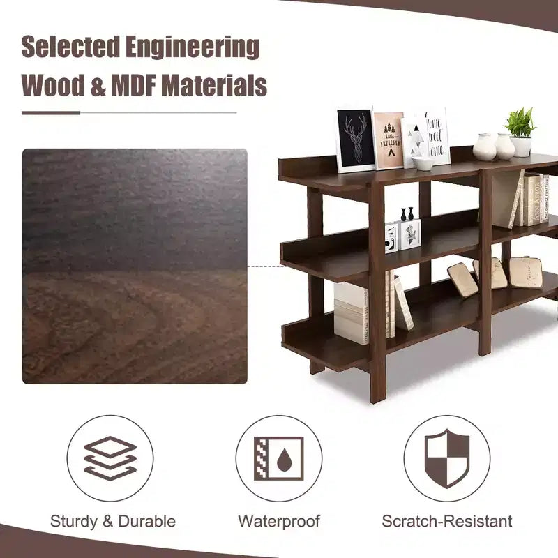 Table console à 3 niveaux de 59'' avec rangement, table d'entrée en bois pour canapé, Noyer Marron