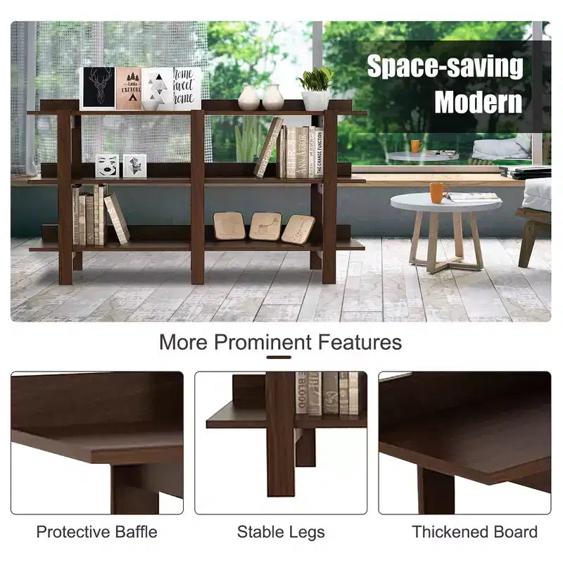 Table console à 3 niveaux de 59'' avec rangement, table d'entrée en bois pour canapé, Noyer Marron