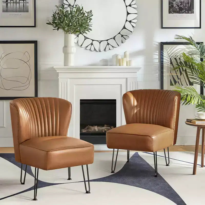 Lot de 2 chaises d'appoint Eustacio Mid-back en similicuir touffeté avec piètement en métal