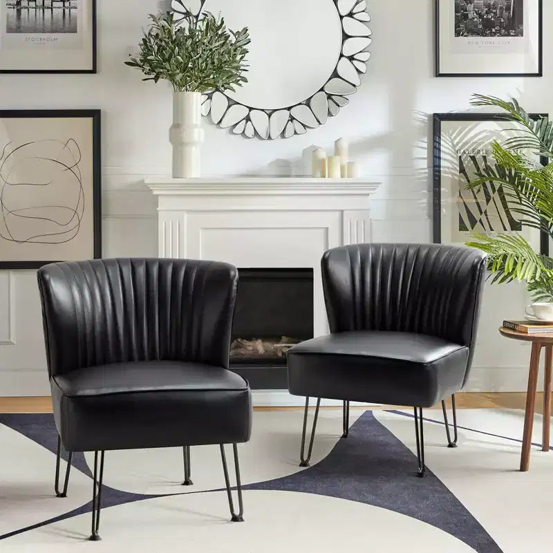 Lot de 2 chaises d'appoint Eustacio Mid-back en similicuir touffeté avec piètement en métal