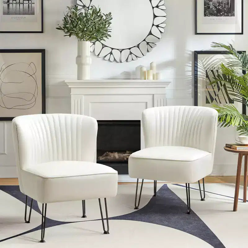 Lot de 2 chaises d'appoint Eustacio Mid-back en similicuir touffeté avec piètement en métal