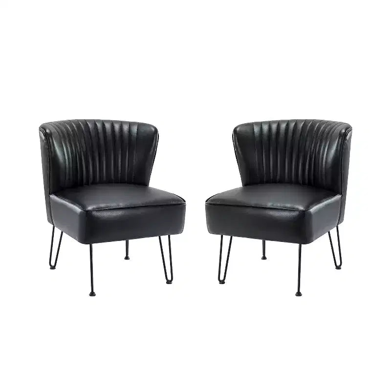 Lot de 2 chaises d'appoint Eustacio Mid-back en similicuir touffeté avec piètement en métal