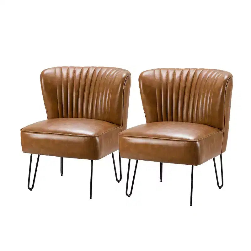 Lot de 2 chaises d'appoint Eustacio Mid-back en similicuir touffeté avec piètement en métal