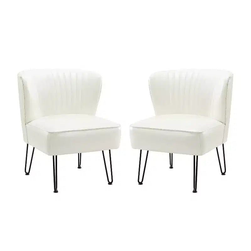 Lot de 2 chaises d'appoint Eustacio Mid-back en similicuir touffeté avec piètement en métal