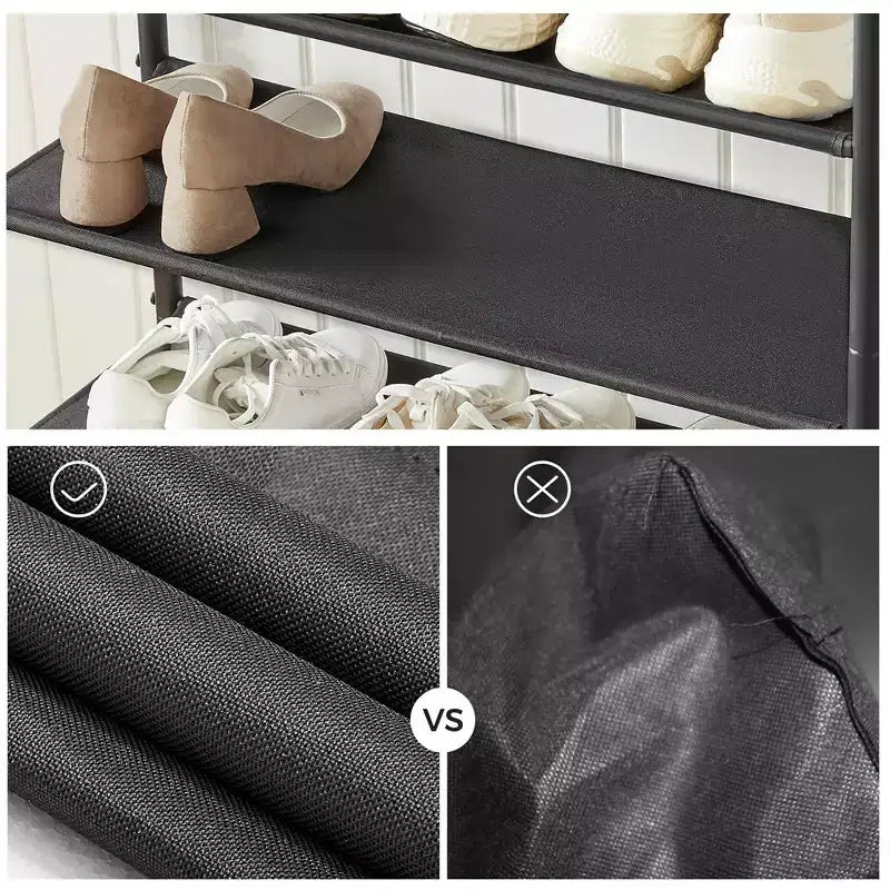 Étagère à chaussures, Range-chaussures à 4 niveaux pour 9-12 paires de chaussures, Organiseur de chaussures pour entrée, Marron rustique et noir