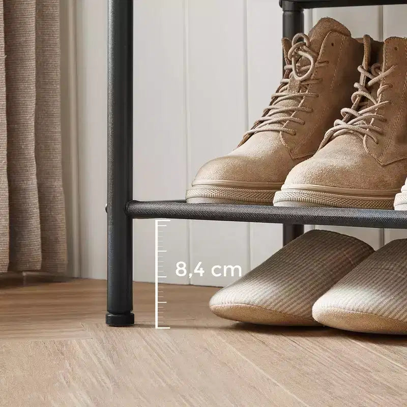 Étagère à chaussures, Range-chaussures à 4 niveaux pour 9-12 paires de chaussures, Organiseur de chaussures pour entrée, Marron rustique et noir