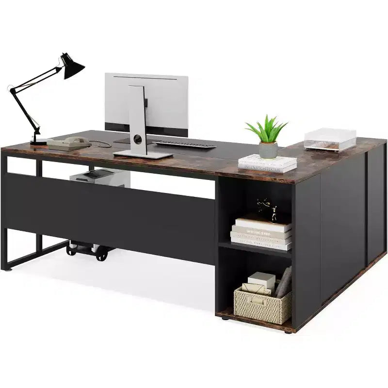 Tribesigns 70.86-inch Executive Desk, L-Shaped Office Desk with Storage Cabinet, Business Furniture Desk Workstation for Home Office