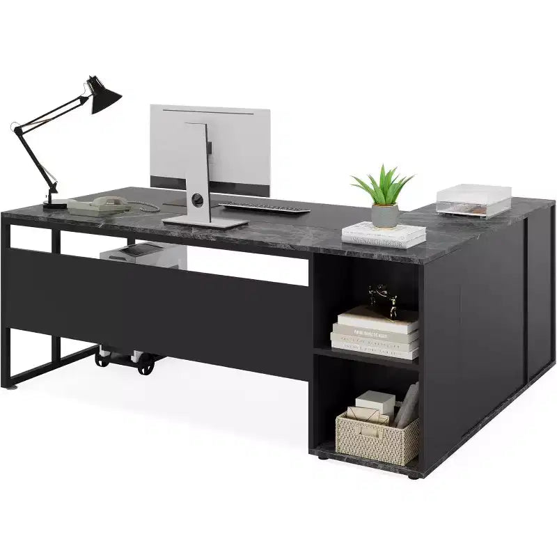 Bureau de direction de 70,86 pouces, bureau d'angle avec armoire de rangement, poste de travail de bureau professionnel pour bureau à domicile