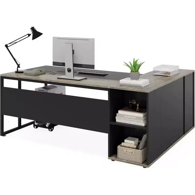 Bureau de direction de 70,86 pouces, bureau d'angle avec armoire de rangement, poste de travail de bureau professionnel pour bureau à domicile