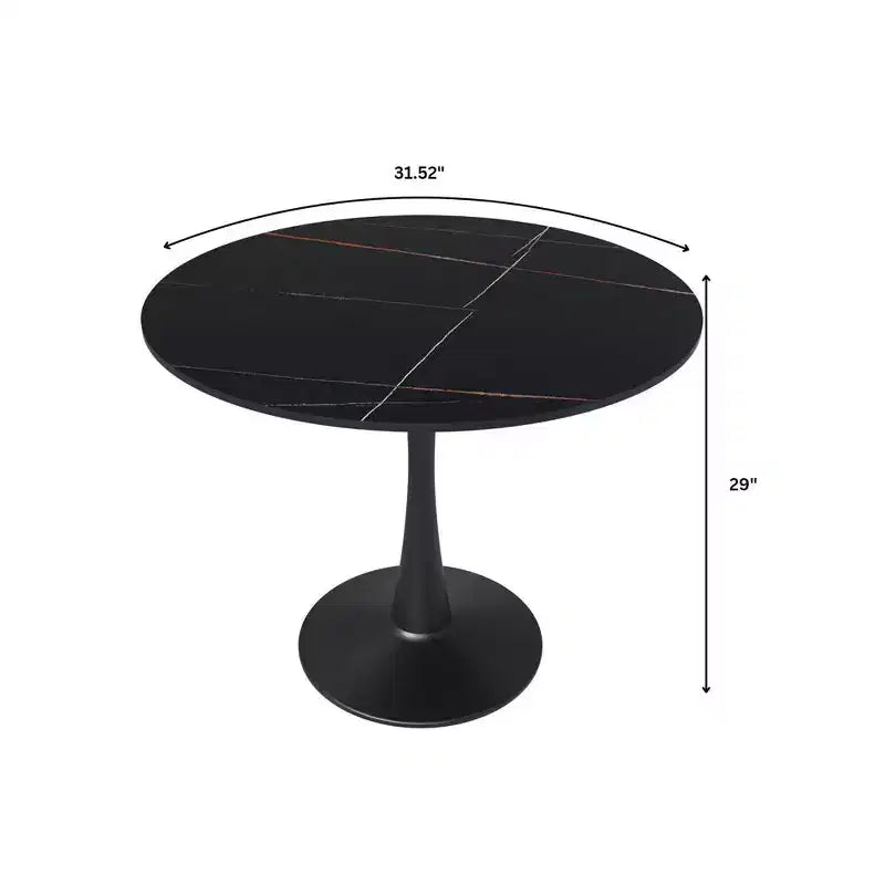 Table à manger ronde Bristol 31, plateau en pierre frittée, pied colonne en acier noir, table d'appoint de café pour la cuisine et les petits espaces