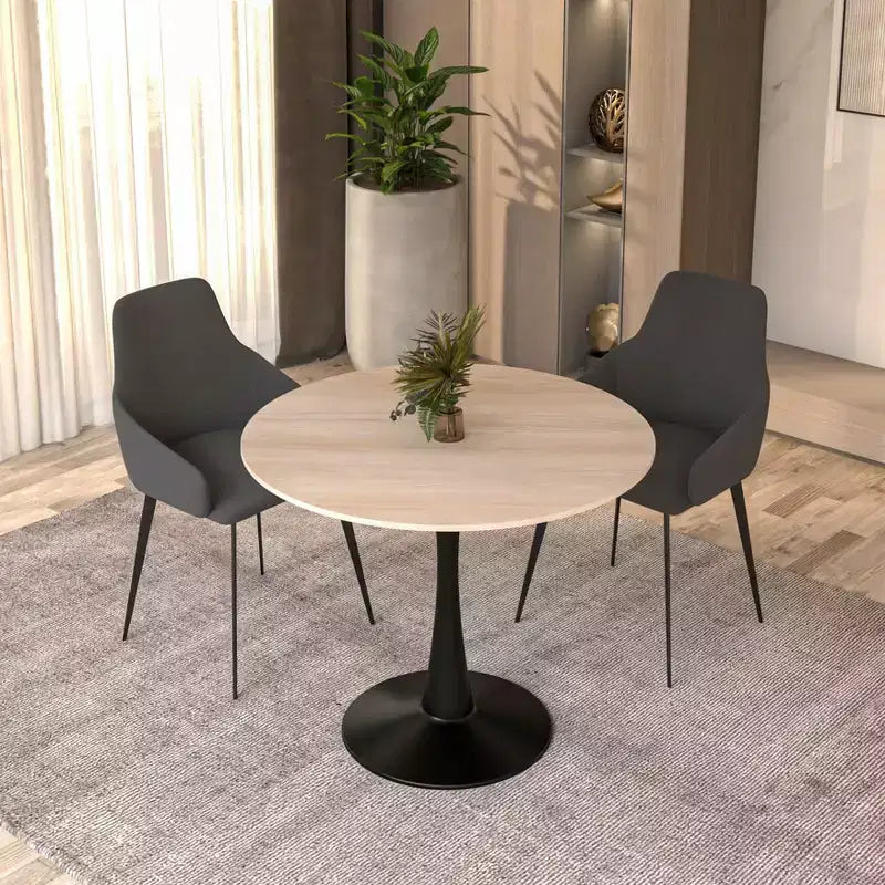 Table à manger ronde Bristol 31, plateau en pierre frittée, pied colonne en acier noir, table d'appoint de café pour la cuisine et les petits espaces