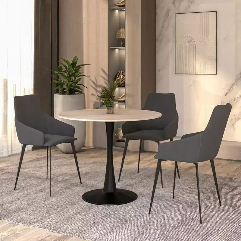 Table à manger ronde Bristol 31, plateau en pierre frittée, pied colonne en acier noir, table d'appoint de café pour la cuisine et les petits espaces