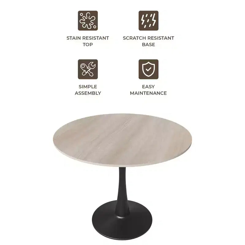 Table à manger ronde Bristol 31, plateau en pierre frittée, pied colonne en acier noir, table d'appoint de café pour la cuisine et les petits espaces