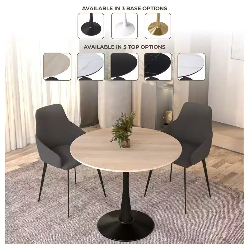 Table à manger ronde Bristol 31, plateau en pierre frittée, pied colonne en acier noir, table d'appoint de café pour la cuisine et les petits espaces