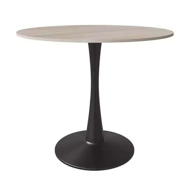 Table à manger ronde Bristol 31, plateau en pierre frittée, pied colonne en acier noir, table d'appoint de café pour la cuisine et les petits espaces
