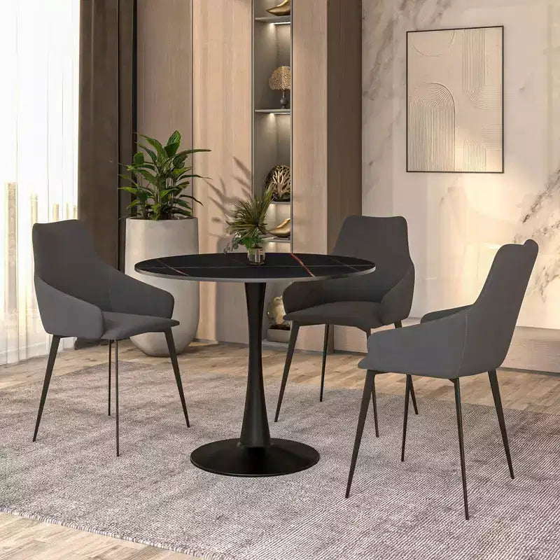 Table à manger ronde Bristol 31, plateau en pierre frittée, pied colonne en acier noir, table d'appoint de café pour la cuisine et les petits espaces